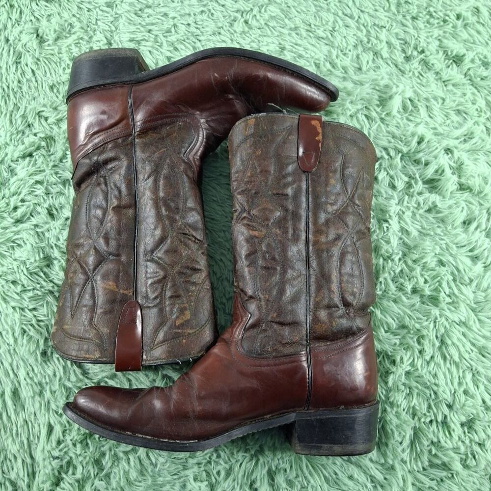 VTG 1970s Texas Brand Cowboy Boots Mens 11d Brown Leather Star Heel Style 1601